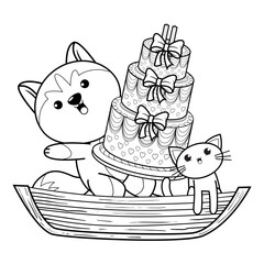 Happy Birthday Coloring Page with cute husky