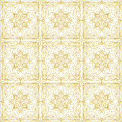 Fototapeta premium Luxury Floral Geometric Wallpaper Design with Gold Lines on White Background – Vector Seamless Pattern for Fabric, Tile, and Interior Decoration