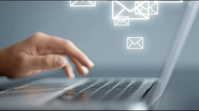 Concept of emails a busy workday, with the person likely working on multiple tasks