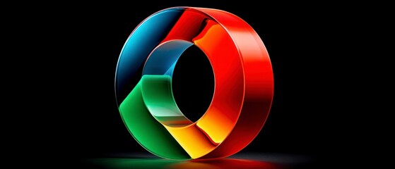 Obraz premium Three dimensional ring with abstract segments of blue green yellow and red colors against a black background