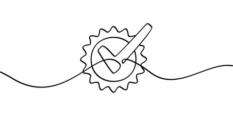 Continuous line drawing of quality control symbol. Abstract line art illustration.