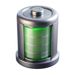 3d realistic battery icon full charge isolated on transparent background
