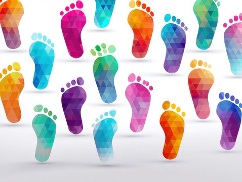 Geometric Rainbow Footprints Pattern: Abstract Pride Background