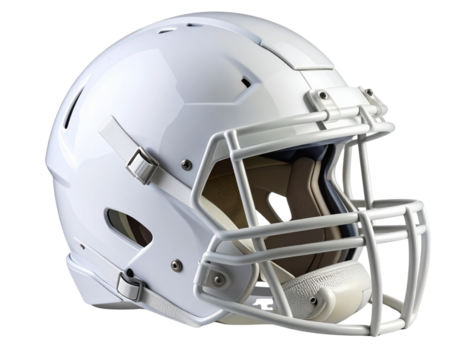 Three-Quarter Angle Mockup of White Football Helmet with Shadow, Transparent Background