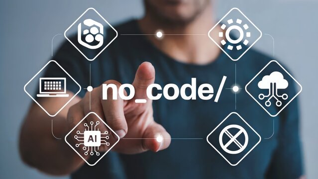 Person demonstrating no code development with artificial intelligence and cloud - Powered by Adobe