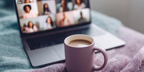 Authentic Online Therapy Session on Laptop with Group Support Premium Mental Health Content for Millennial Wellness and Social Media Campaigns