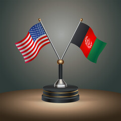 United States (USA) relations and Afghanistan table flag with gradient color background