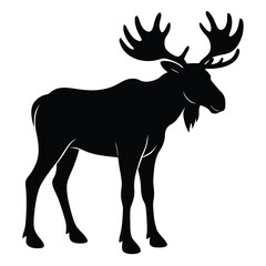 Majestic moose silhouette stands tall with impressive antlers on a transparent background