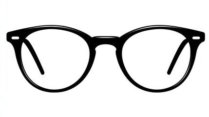 Graphic, symmetrical, black-rimmed spectacles with clear lenses on a white background