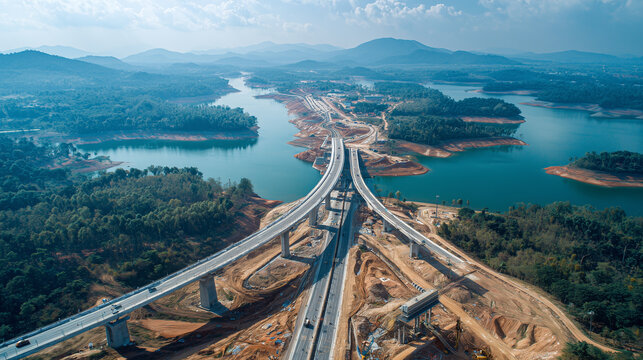 A large-scale infrastructure project , highway interchange under construction