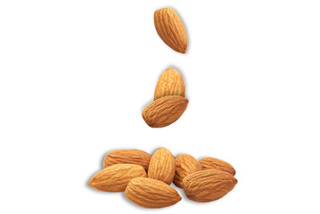 falling almonds on transparent background.