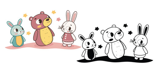 Adorable cartoon bears and bunnies with different colorations in cute character illustration