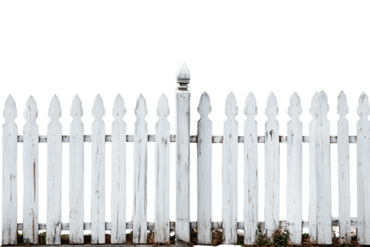 3D Render a white picket fence with a fire hydrant in the middle