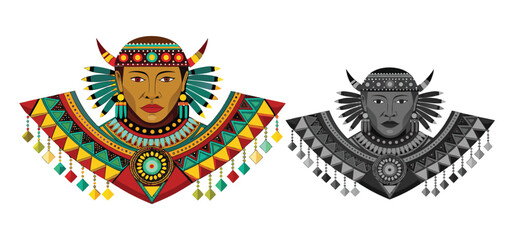 Colorful aztec indian illustration representing culture and historical indigenous heritage