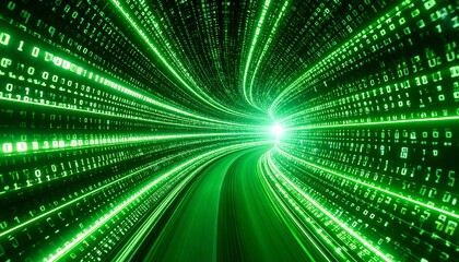 Digital tunnel of green binary code