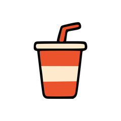Obraz premium Fast food takeaway drink cup with red and beige stripes and a bent straw illustration