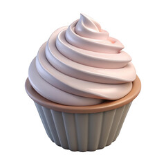 3d realistic cupcake with pink frosting isolated on transparent background