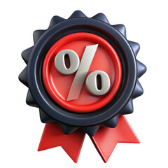 3d realistic discount badge with percentage sign isolated on transparent background