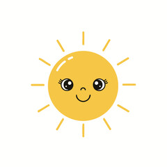 Cute Sun Cartoon Character with Kawaii Style