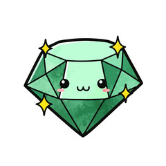 Cute Gemstone Cartoon Illustration with Kawaii Face