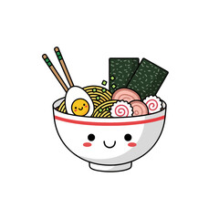 Kawaii Ramen Bowl Illustration with Smiling Face