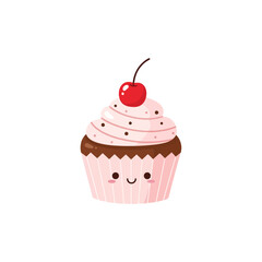 Kawaii Cupcake with Cherry Illustration