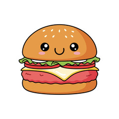 Kawaii Burger Delight: Smiling Cartoon Food Illustration