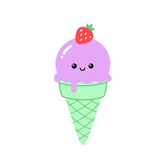 Kawaii Ice Cream Cone with Strawberry Topping