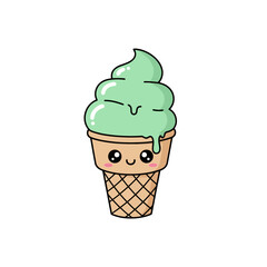 Cute Kawaii Ice Cream Cone with Mint Flavor