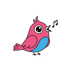 Singing Cartoon Bird with Musical Note