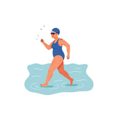 Water Walking Exercise: Senior Woman in Swimsuit