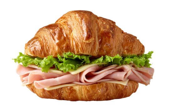 3D Render a croissant sandwich with ham and lettuce