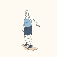 Senior Man's Balance Training on Wobble Board