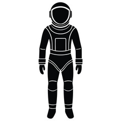 Black silhouette portrays a figure in a full astronaut suit standing straight against a transparent backdrop