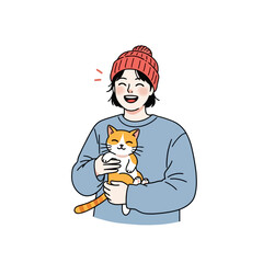 Girl with Cat - Happy Pet Owner Illustration