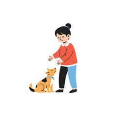 Girl and Dog Bonding: Simple Cartoon Illustration
