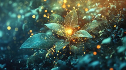Enchanted Forest: Luminescent Plant in Mystical Night