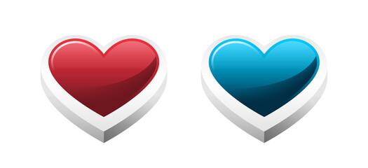 Realistic 3D red blue Heart Icon vector 