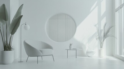 Serene Minimalist White Living Room Interior Design
