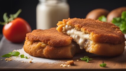 Delicious homemade Wiener Schnitzel crispy and golden served in rustic setting