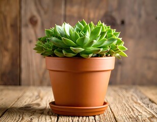 Hen and chicks succulent plant in clay pot