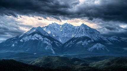 Cinematic Majestic Rocky Mountains in Canada with Dark Grey Clouds, Dramatic High-Contrast Sharp Details, Arri Alexa Film Style