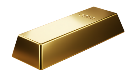 A single shiny polished gold bar with the word gold embossed on its surface presented isolated on white background