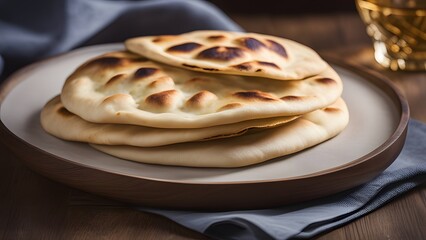 Golden brown Indian naan flatbread made at home with fluffy soft interior