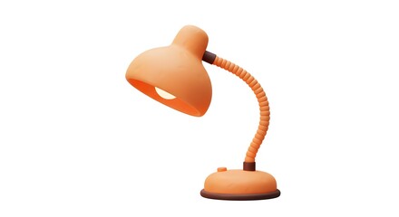An orange desk lamp with a flexible neck is illuminated against a white background.
