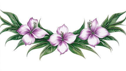Purple flower wreath with green leaves, beautiful blooming floral arrangement, festive decorative design with natural elegance