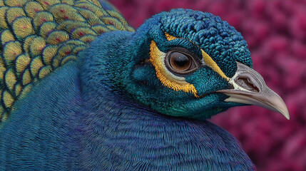 Majestic Peacock Portrait: A Close-Up Reveal of Iridescent Feathers and Intense Gaze
