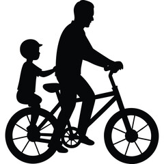 Obraz premium Silhouette shows a father riding a bicycle with his little son on it with transparent background
