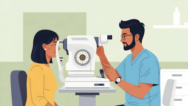 Eye Examination: Optometrist Testing Patient's Vision in a Clinic
