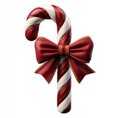Candy cane with a red bow holiday sweet treat isolated on white background.